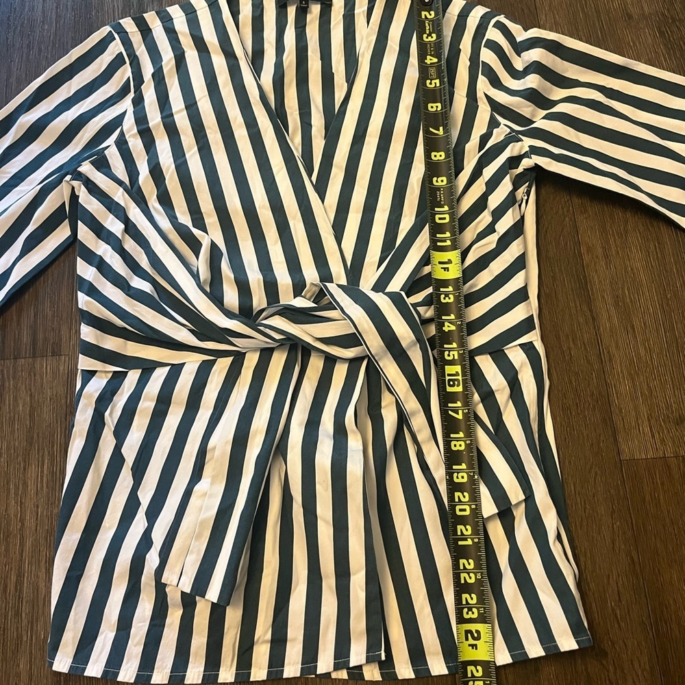 Lafayette 148 New York Blue and White Striped Wrap Blouse - Picture 10 of 11